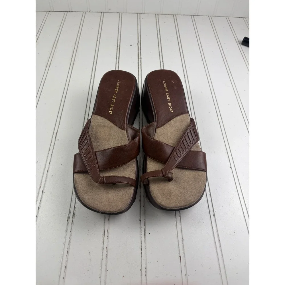 Lower East Side Vintage Y2K Brown Platform Wedge Slide Sandals Women's Size 7.5